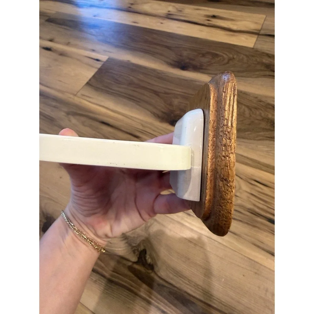 Vintage Wall Mount Soap Dish Cream Plastic Wood Bathroom Retro MCM